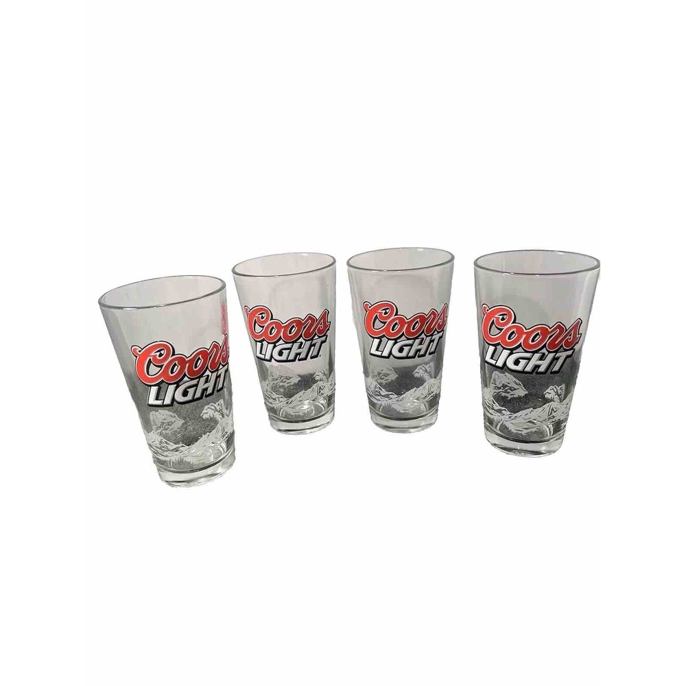 4 COORS LIGHT Beer Glass Bar Barware Drinking Rocky Moutains Pub Used Drink